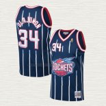 Camiseta Hakeem Olajuwon NO 34 Houston Rockets Mitchell & Ness 1996-97 Azul2