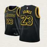 Camiseta Lebron James NO 23 Nino Los Angeles Lakers Ciudad 2017-18 Negro