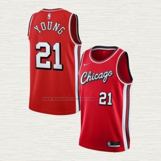 Camiseta Thaddeus Young NO 21 Chicago Bulls Ciudad 2021-22 Rojo