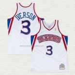 Camiseta Allen Iverson NO 3 Philadelphia 76ers Mitchell & Ness 1996-97 Blanco