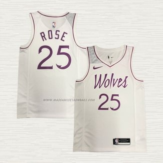 Camiseta Derrick Rose NO 25 Minnesota Timberwolves Earned Blanco