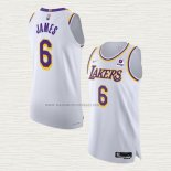 Camiseta LeBron James NO 6 Los Angeles Lakers Association Autentico Blanco