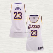 Camiseta Lebron James NO 23 Mujer Los Angeles Lakers Blanco