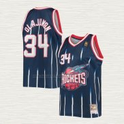 Camiseta Hakeem Olajuwon NO 34 Houston Rockets Mitchell & Ness Azul