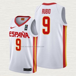 Camiseta Ricky Rubio NO 9 Espana 2019 FIBA Basketball World Cup Blanco