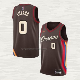 Camiseta Damian Lillard NO 0 Portland Trail Blazers Ciudad 2020-21 Marron