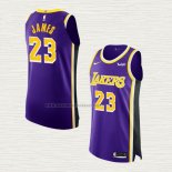 Camiseta LeBron James NO 23 Los Angeles Lakers Statement Autentico Violeta