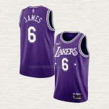 Camiseta LeBron James NO 6 Los Angeles Lakers Ciudad 2021-22 Violeta