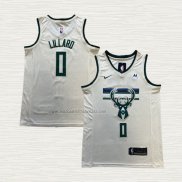 Camiseta Damian Lillard NO 0 Milwaukee Bucks Ciudad 2018-19 Crema