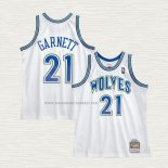 Camiseta Kevin Garnett NO 21 Minnesota Timberwolves Hardwood Classics Throwback Blanco