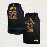 Camiseta Lebron James NO 23 Nino Los Angeles Lakers Ciudad 2023-24 Negro