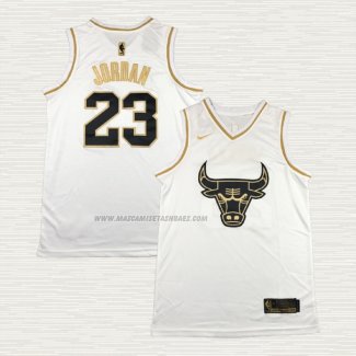 Camiseta Michael Jordan NO 23 Chicago Bulls Golden Edition Blanco