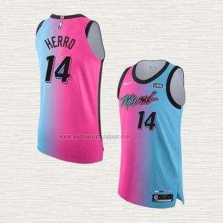Camiseta Tyler Herro NO 14 Miami Heat Ciudad Autentico 2020-21 Azul Rosa