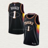 Camiseta Devin Booker NO 1 Phoenix Suns 75th Anniversary 2022 Negro