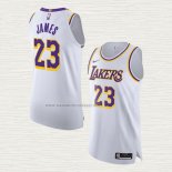Camiseta LeBron James NO 23 Los Angeles Lakers Association Autentico Blanco