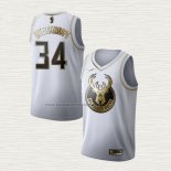 Camiseta Giannis Antetokounmpo NO 34 Milwaukee Bucks Golden Edition Blanco