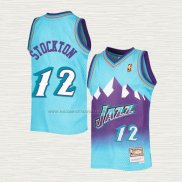 Camiseta John Stockton NO 12 Utah Jazz Mitchell & Ness 1996-97 Azul