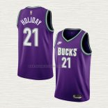 Camiseta Jrue Holiday NO 21 Milwaukee Bucks Classic 2022-23 Violeta