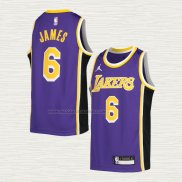 Camiseta LeBron James NO 6 Nino Los Angeles Lakers Statement Violeta