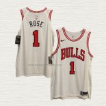 Camiseta Derrick Rose NO 1 Chicago Bulls Association Autentico Blanco