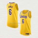 Camiseta LeBron James NO 6 Los Angeles Lakers Icon Autentico Amarillo