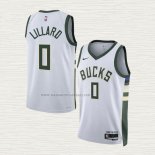 Camiseta Damian Lillard NO 0 Milwaukee Bucks Association 2022-23 Blanco