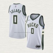 Camiseta Damian Lillard NO 0 Milwaukee Bucks Association 2022-23 Blanco