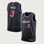 Camiseta Dwyane Wade NO 3 Miami Heat Ciudad 2018-19 Negro