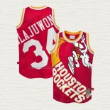 Camiseta Hakeem Olajuwon NO 34 Houston Rockets Mitchell & Ness Big Face Rojo