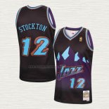 Camiseta John Stockton NO 12 Utah Jazz Mitchell & Ness 1996-97 Negro