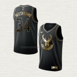 Camiseta Giannis Antetokounmpo NO 34 Milwaukee Bucks Golden Edition Negro