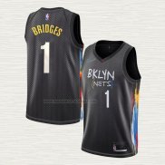 Camiseta Mikal Bridges NO 1 Brooklyn Nets Ciudad 2022-23 Negro