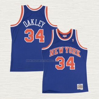 Camiseta Charles Oakley NO 34 New York Knicks Hardwood Classics Throwback Azul