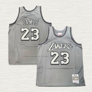Camiseta Lebron James NO 23 Los Angeles Lakers Mitchell & Ness 1996-97 Gris