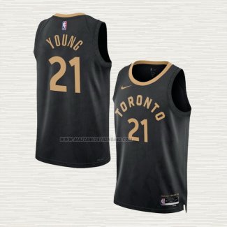 Camiseta Thaddeus Young NO 21 Toronto Raptors Ciudad 2022-23 Negro