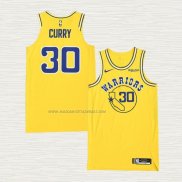 Camiseta Stephen Curry NO 30 Golden State Warriors Hardwood Classic Autentico Amarillo